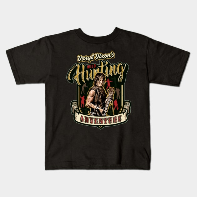 Dixon's Wild Hunting Adventure Kids T-Shirt by Alema Art